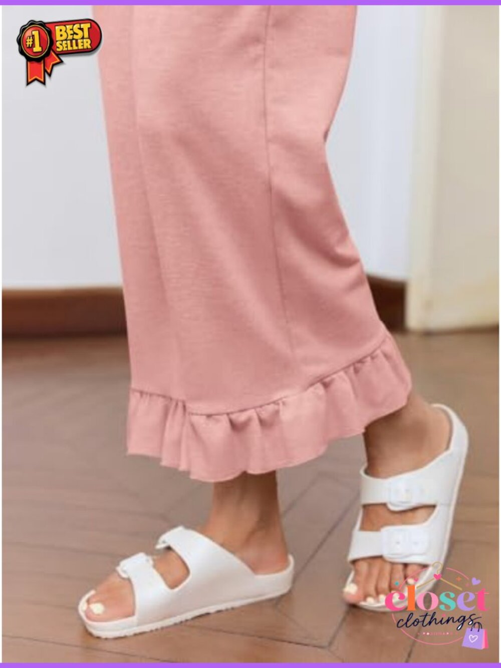 Womens Maternity Ruffle Wide Leg Lounge Pants High Rise Pull On Trousers